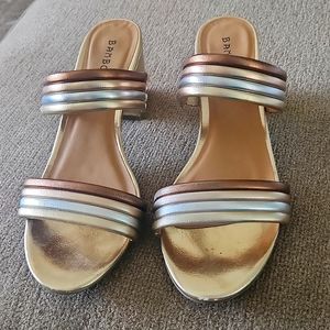 Bamboo silver,gold and bronze heel sz 10